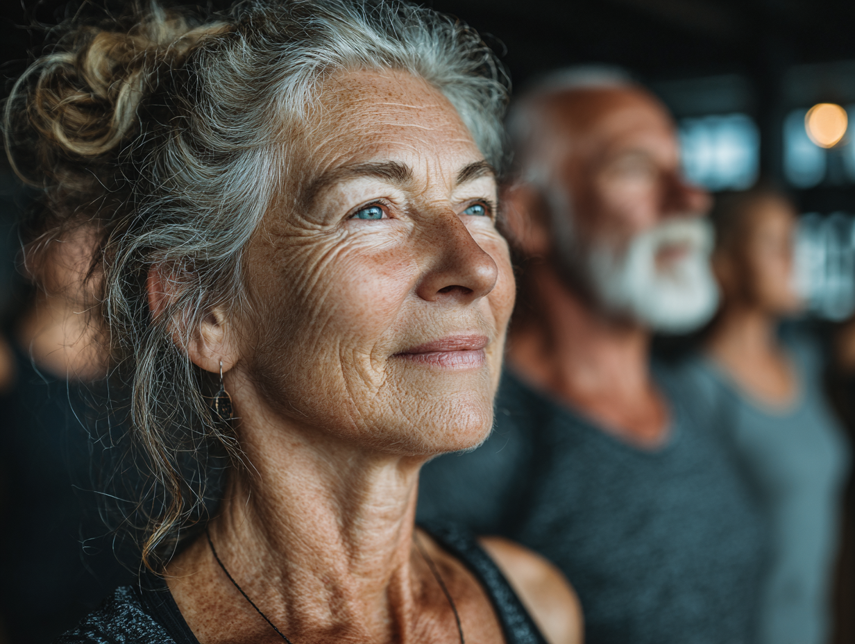 Щасливі учасники творчого фітнесу демонструють гнучкість та радість руху